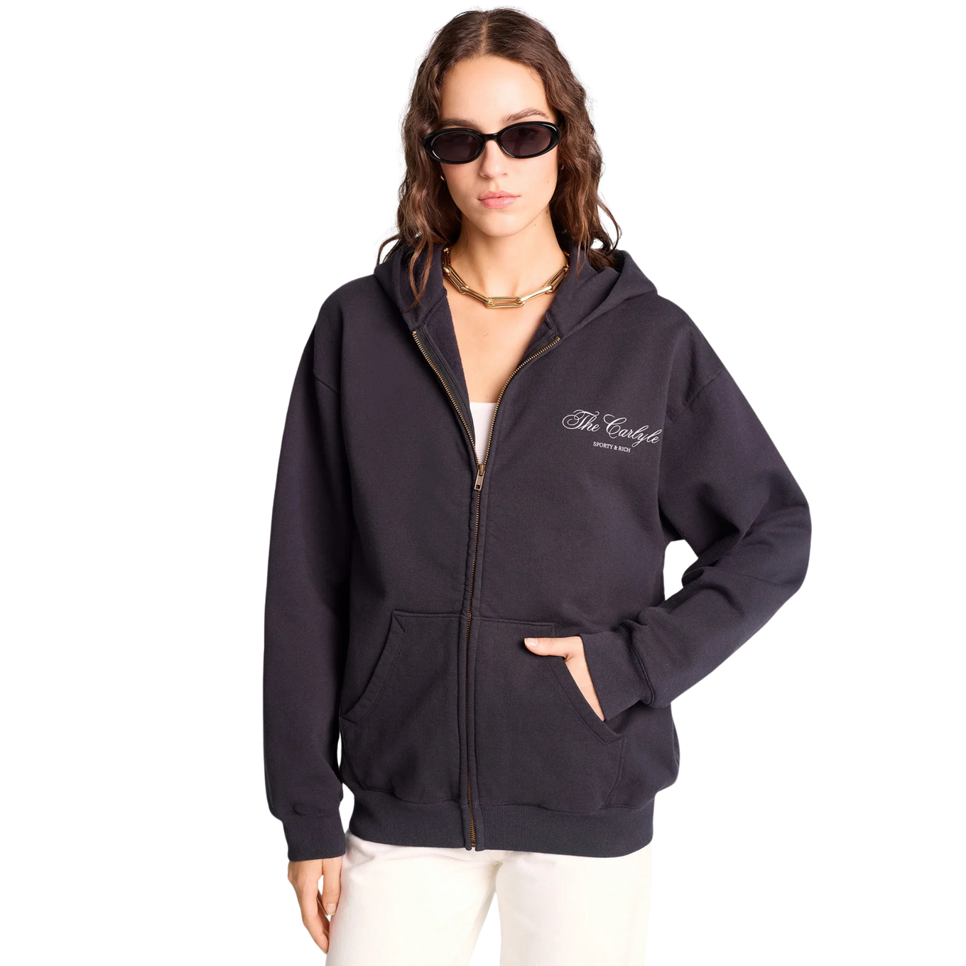SPORTY & RICH THE CARLYLE SOUVENIR ZIPPER HOODIE