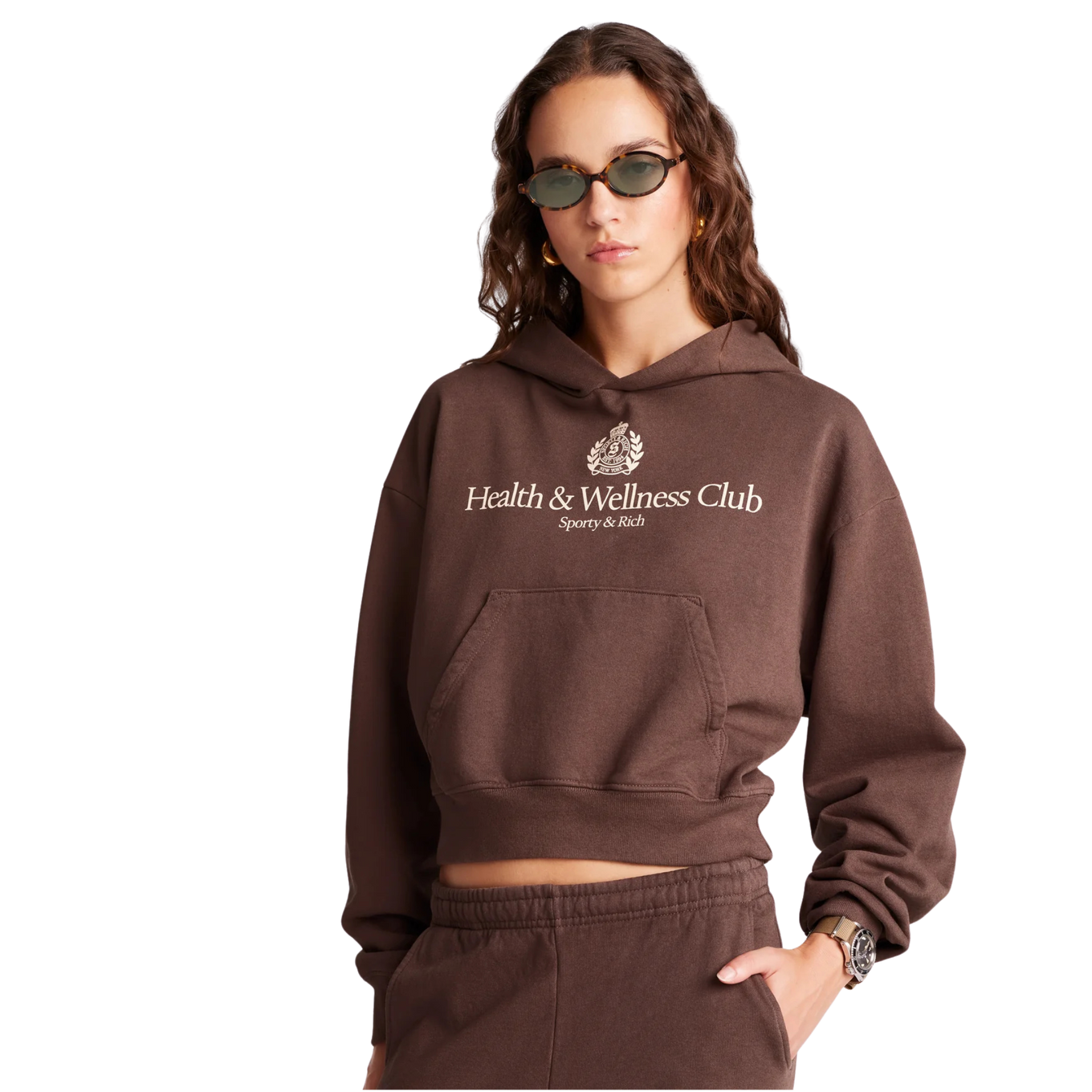 SPORTY & RICH H W CREST CROPPED HOODIE