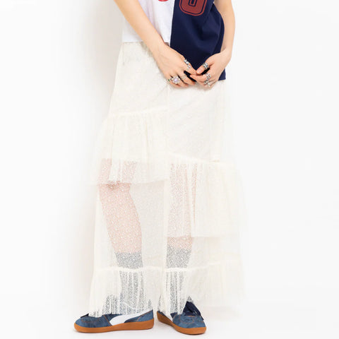 ATMOS PINK LACE FLARE TIERED SKIRT