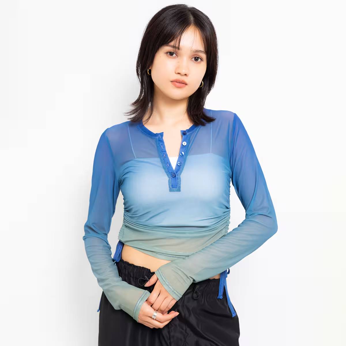 ATMOS PINK SHIRRING SEE-THROUGH TOP