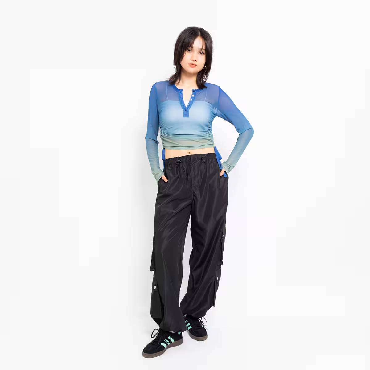 ATMOS PINK SHIRRING SEE-THROUGH TOP